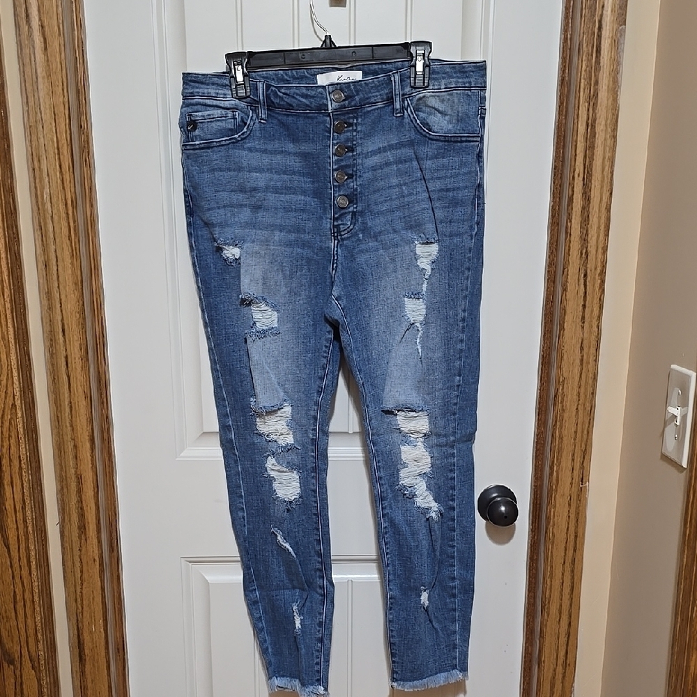 1X Kancan Buttonfly Women's Blue Distressed Jeans